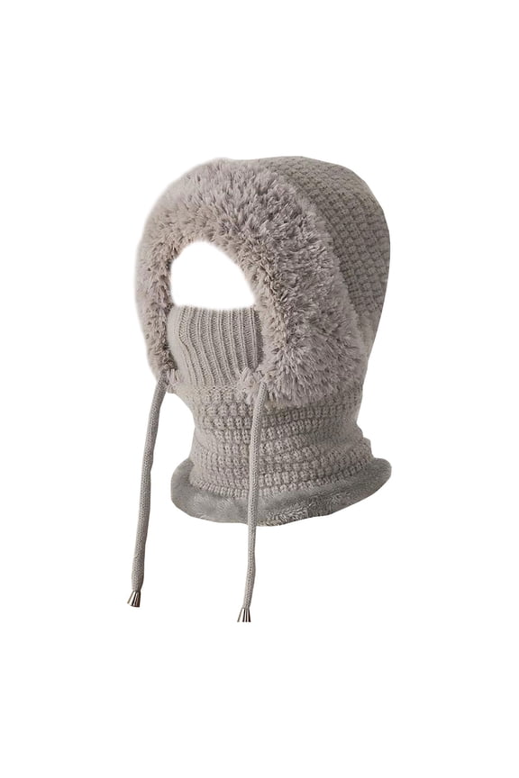 Thermal Mask,Warm Face Cover Hat Cap Scarf,Windproof Blend Hooded Scarf Hat Warm Fleece Lined Neck Gaiter Beanie Cap for Cold Weather,Cycling,Hiking,Driving,Walking,Freezer Work(Grey)