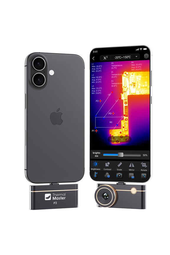 P3, Thermal Camera for iOS & Android, Manual Focus Infrared Camera, 512384 X IR Resolution, -4 to 1112 Temp Range Thermal Imager, PCB Inspection