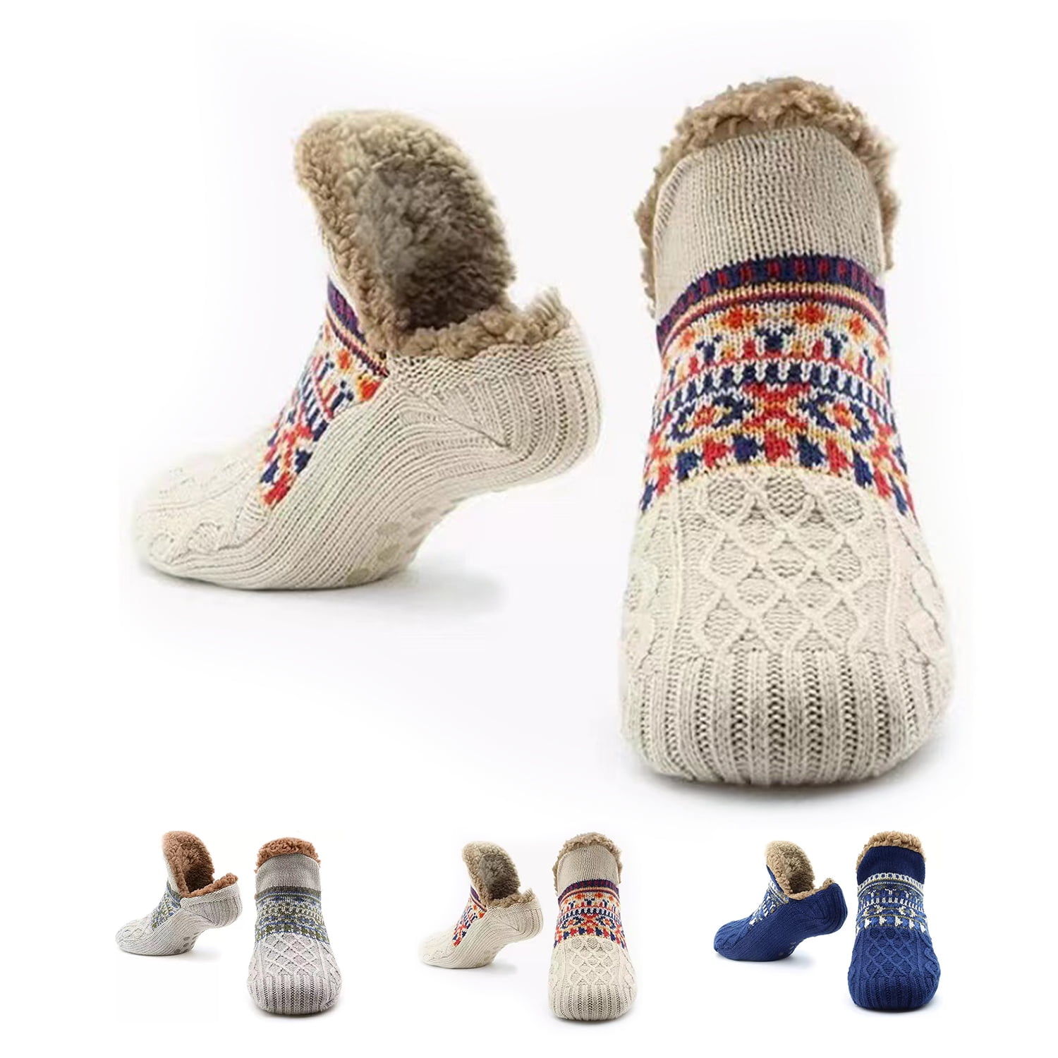 Thermal Mens Slipper Socks Winter Warm Short Cotton Thickened Home Sleeping Soft Non Slip Grip Fuzzy Floor Sock Fluffy Male Beige 35 39 Walmart