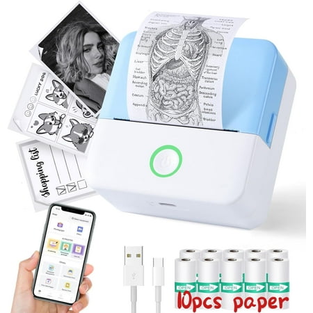 Thermal Mini Printer, Portable Inkless Sticker Maker, Bluetooth Printer for Phone, Wireless Label Printer with Tape, Free Cut Small Pocket Printer for Notes&Children DIY, Compatible with iOS&Android