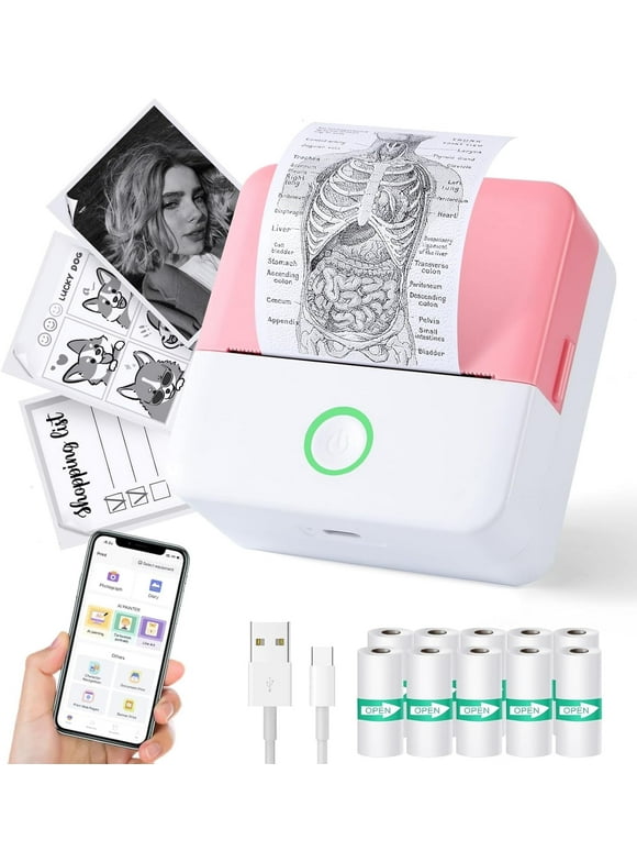 Thermal Mini Printer, Portable Inkless Sticker Maker, Bluetooth Printer for Phone, Wireless Label Printer with Tape, Free Cut Small Pocket Printer for Notes&Children DIY, Compatible with iOS&Android