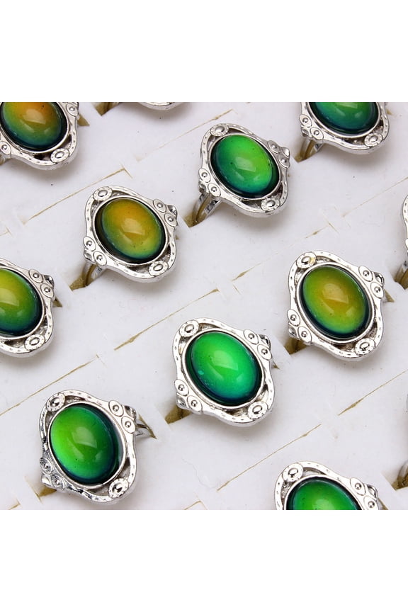 Women's Vintage Geometric Mood Ring Temperature Activated Color Changing Ring with Gemstone Accent Adjustable Opening Alloy Metal Fashion Jewelry