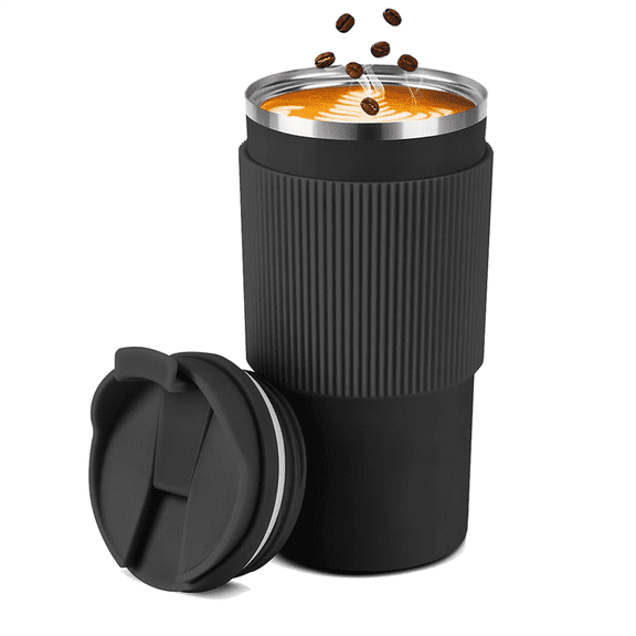 Thermal Mug, 450Ml Coffee Stainless Steel Travel Double-Walled Insulated, Car Mug for Tea (Black)