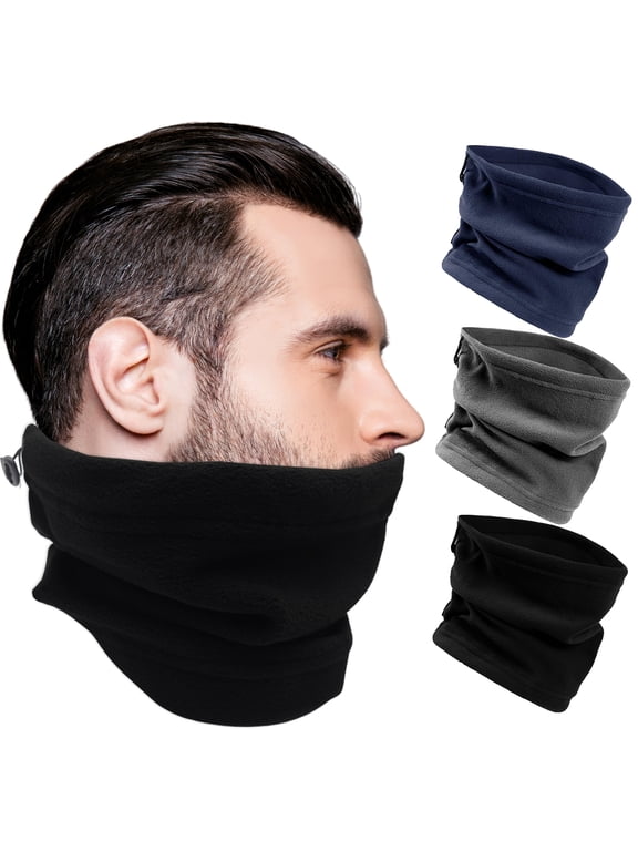 Thermal Neck Gaiters, 3 Pack Warm Winter Scarf Tube, Soft Fleece, Adjustable Strap Bulk (Assorted)