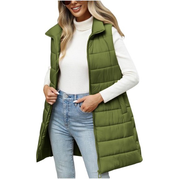 Thermal Padded Vest for Women, Quilted Hooded Winter Coat with Zip Closure Sleeveless
