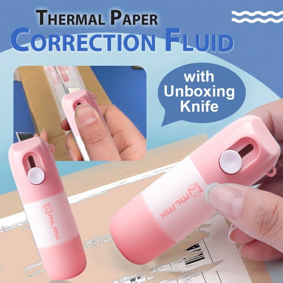 Thermal Paper Correction Fluid with Unboxing Knife 10ml – Removes Data from Receipts, Labels, Bank Statements