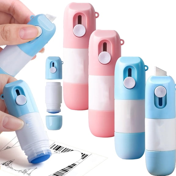 Thermal Paper Eraser Pen with Box Cutter, Label Ink Remover for Receipts, Pink Blue Mix