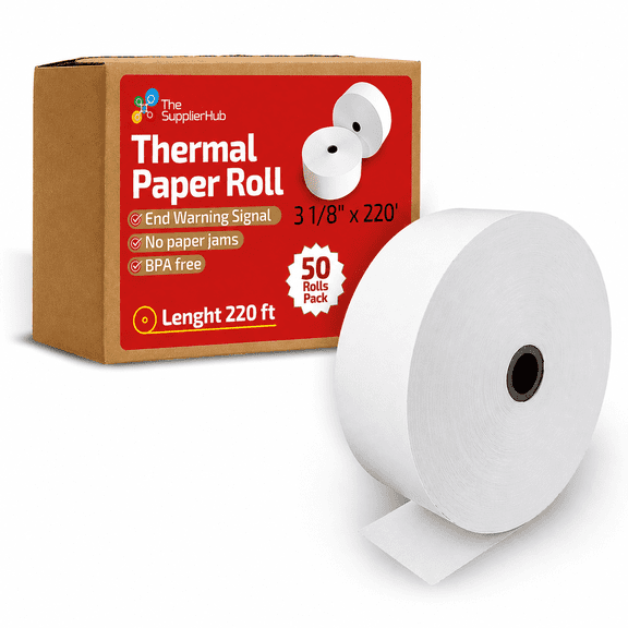 Thermal Paper Rolls, 3 1/8" x 230 ft, 50 Rolls/Case, BPA-Free Receipt Paper for POS Systems, Cash Registers and Credit Card Terminals