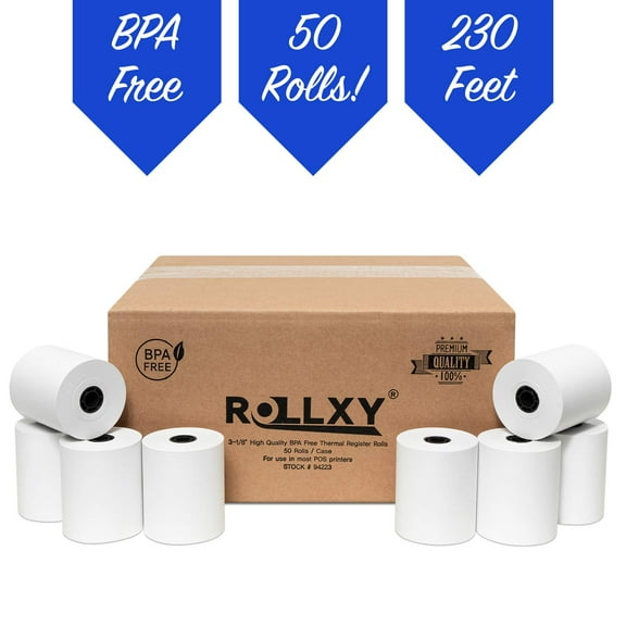 100 Rolls Thermal POS Paper 3 1/8 Inch x 230 ft, Cash Register Printer Rolls for Star Micronics SCP700, TSP100, Clover Square, No Bisphenol A, White