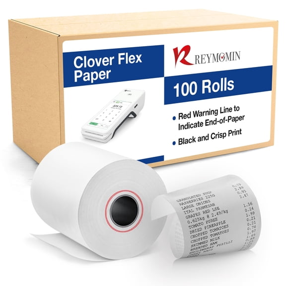 Clover Flex Paper Rolls - 100 Rolls - 2 1/4' x 50- 48 GSM - Clover Flex Receipt Paper Compatible for C401, C403, C405 and C406 POS Machines - BPA Free Material