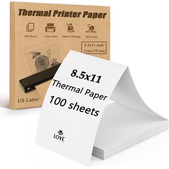 Thermal Printer Paper 8.5 X 11, 100 Sheets Folding Thermal Paper Use for Homework, Contracts and Invoices,  Letter Size Thermal Paper Compatible with JADENS/Itari/M08F/A40Portable