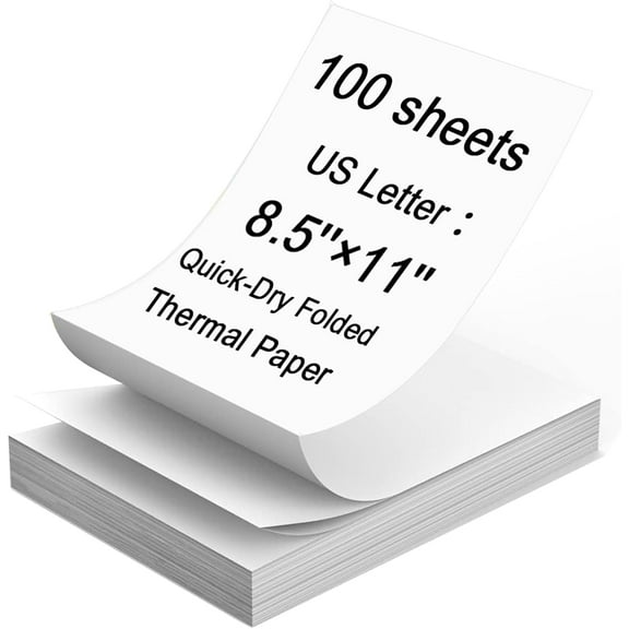 Thermal Printer Paper 8.5 x 11 Inch, 100 Sheets US Letter Size Paper, Compatible with M08F/A40 Portable Printer, Continual Feeding Folded Printing (100 Sheets/Continuous Folding)