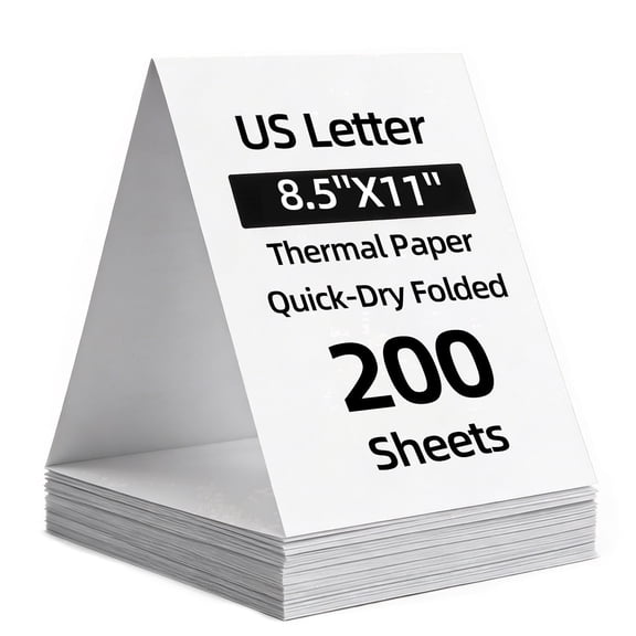 White Thermal Printer Paper 8.5 x 11 inch, 200 Sheets A4 Letter Size Quick-Dry Fan-Folded, 1 Pack Fit for Most Letter Thermal Portable Printer(TP-01)