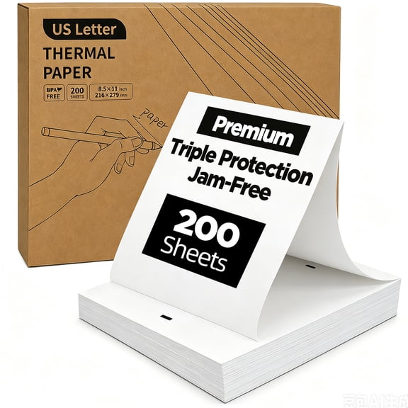 White Thermal Printer Paper 8.5 x 11 inch, 200 Sheets A4 Letter Size Quick-Dry Fan-Folded, 1 Pack Fit for Most Letter Thermal Portable Printer(TP-01)