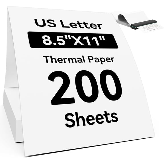 Thermal Printer Paper 8.5 x 11 Inch, 200 Sheets US Letter Size Continuous Folded Paper, Compatible with Portable M08F, M832, M834, MT800 and More, Moisture-Proof Packaging (200 Sheets)
