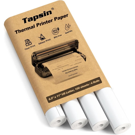 Thermal Printer Paper 8.5 x 11 Inch, US Letter Size Quick-Dry Thermal Printing Paper Rolls, Thermal Paper Compatible with M08F-Letter, M832, M834, MT800, MT800Q Portable Printer, 100 sheets / 4 Rolls