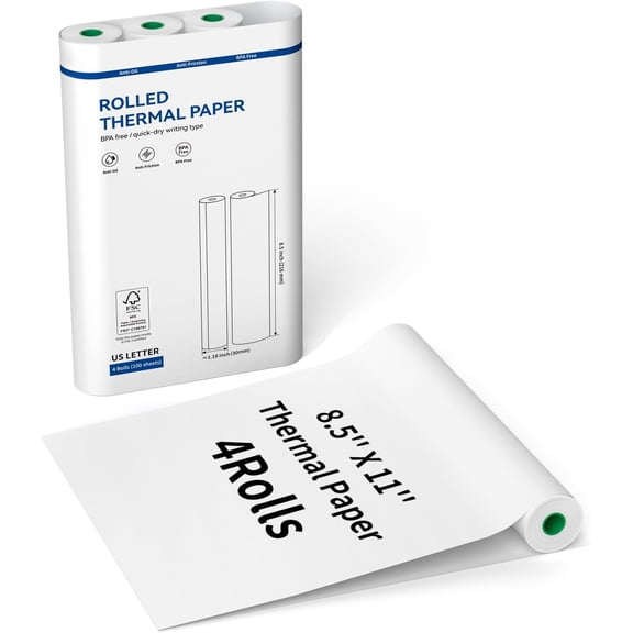 Thermal Printer Paper 8.5''x11''  Letter Size, 4 rolls, 100 sheets, Thermal Paper Quick-Dry,  Clear Printing, Compatible with  & JADENS PD-A4 Thermal Printer