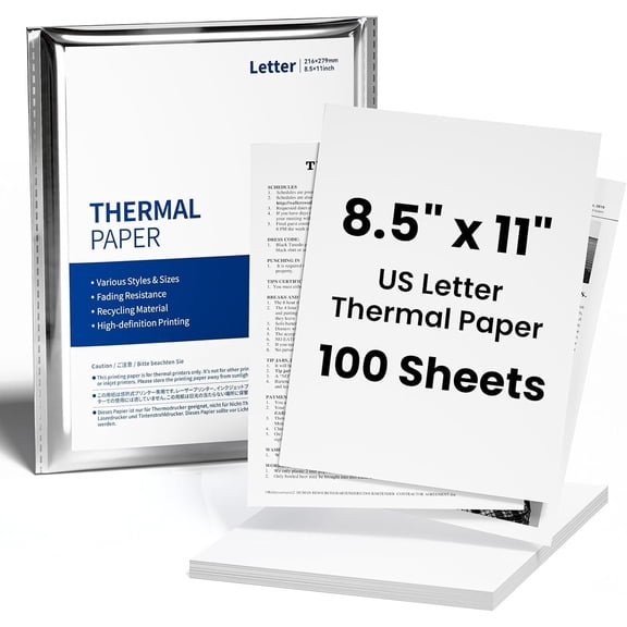 Thermal Printer Paper  Letter Size, 100 Sheets 8.5" x 11" Quick-Dry Thermal Paper, Compatible with A285M A28U A282M A281M M08F M835 M834 M832 Portable Printer