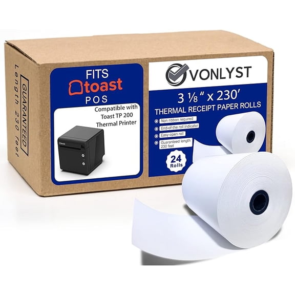 Thermal Printer Paper Roll for Toast TP200 Receipt Printer Point of Sale (24 rolls)
