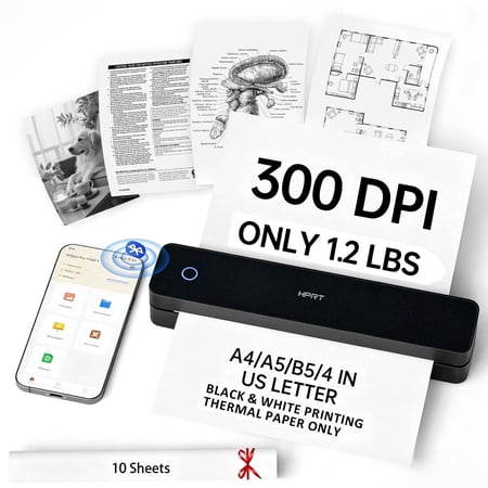 HPRT 610Pro Portable Thermal Printer - 300DPI Wireless Bluetooth Inkless Printer for Travel, Office, and Home, Supports US Letter & A4