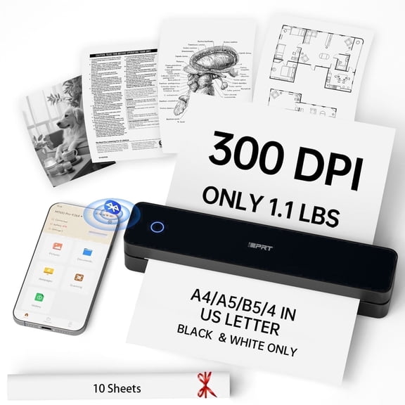 HPRT 610Pro Portable Thermal Printer - 300DPI Wireless Bluetooth Inkless Printer for Travel, Office, and Home, Supports US Letter & A4