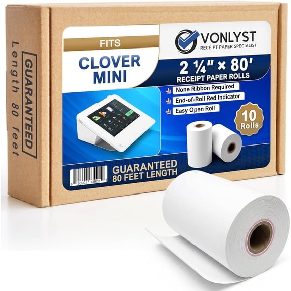 Thermal Receipt Paper Rolls for Clover Mini & Clover Mobile 2 1/4 x 80 BPA Free Credit Card Machine Paper Compatible with C200 C300 C301 C302 C302U C305 POS Printer Paper, 10 Rolls