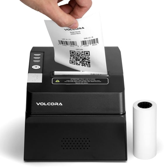 Volcora Thermal Receipt Printer, 80mm POS Printer w/Auto Cutter, USB/Bluetooth Interface for Windows/MAC/Linux, ESC/POS Command Support Cash Drawer, High Speed Kitchen Printer, Wall Mount, Black