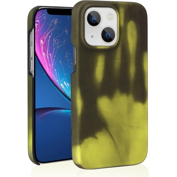 Thermal Sensor Case Compatible with iPhone 14 Plus Case Color Changing Slim Ultra Thin Shockproof Cover Fluorescent Thermal Heat Induction Noctilucent Matte Case for Women and Men, Green