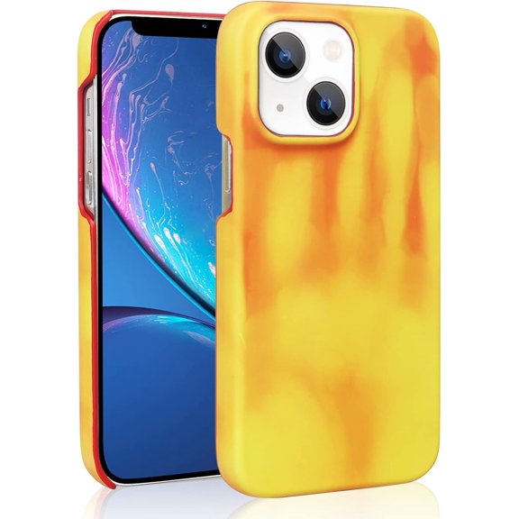 Thermal Sensor Case Compatible with iPhone 14 Plus Case Color Changing Slim Ultra Thin Shockproof Cover Fluorescent Thermal Heat Induction Noctilucent Matte Case for Women and Men, Yellow