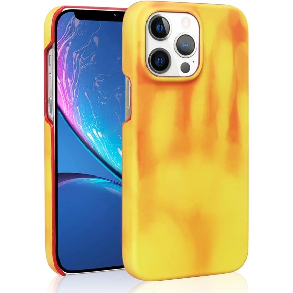 Thermal Sensor Case Compatible with iPhone 14 Pro Case Color Changing Slim Ultra Thin Shockproof Cover Fluorescent Thermal Heat Induction Noctilucent Matte Case for Women and Men, Yellow