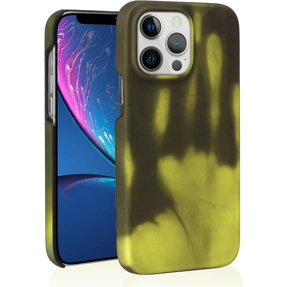 Thermal Sensor Case Compatible with iPhone 14 Pro Case Color Changing Slim Ultra Thin Shockproof Cover Fluorescent Thermal Heat Induction Noctilucent Matte Case for Women and Men, Green
