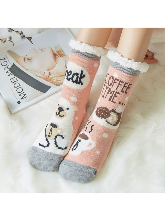 Thermal Sherpa Lined Slipper Socks for Women, Ultra Cozy & Fuzzy with Anti-Skid Sole, Perfect for Winter (Sizes 5-11)