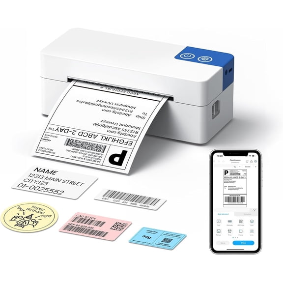 Thermal Shipping Label Printer, 4x6 Portable Thermal Printer, Compatible with , Android, Windows and , Works with USPS, UPS, , Shopify,  (White), 1 Count