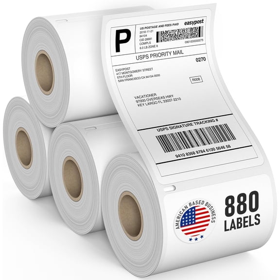 Thermal Shipping Labels Compatible with LabelWriter 4XL 1744907 4x6 Internet Postage Labels, Water Resistant, Strong Adhesive, Perforated, 220 per Roll, NOT for 5XL (4 Pack)