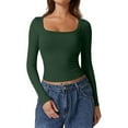 thumbnail image 1 of Thermal Shirt for Women Long Sleeve Square Neck Undershirt Fitted Tops for Women Fall Fashion Must Haves Womens Tshirts, 1 of 3