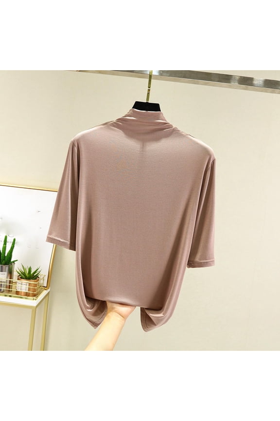 Thermal Shirts For Women Women'S Long Sleeve Shirts Ladies' Color Five-quarter Sleeve High-neck Undershirt Top,Khaki,XXL