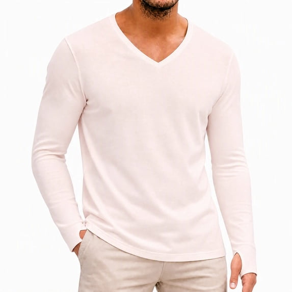 Thermal Shirts for Men Long Sleeve V Neck Thumb Holes Pullover Soft ...