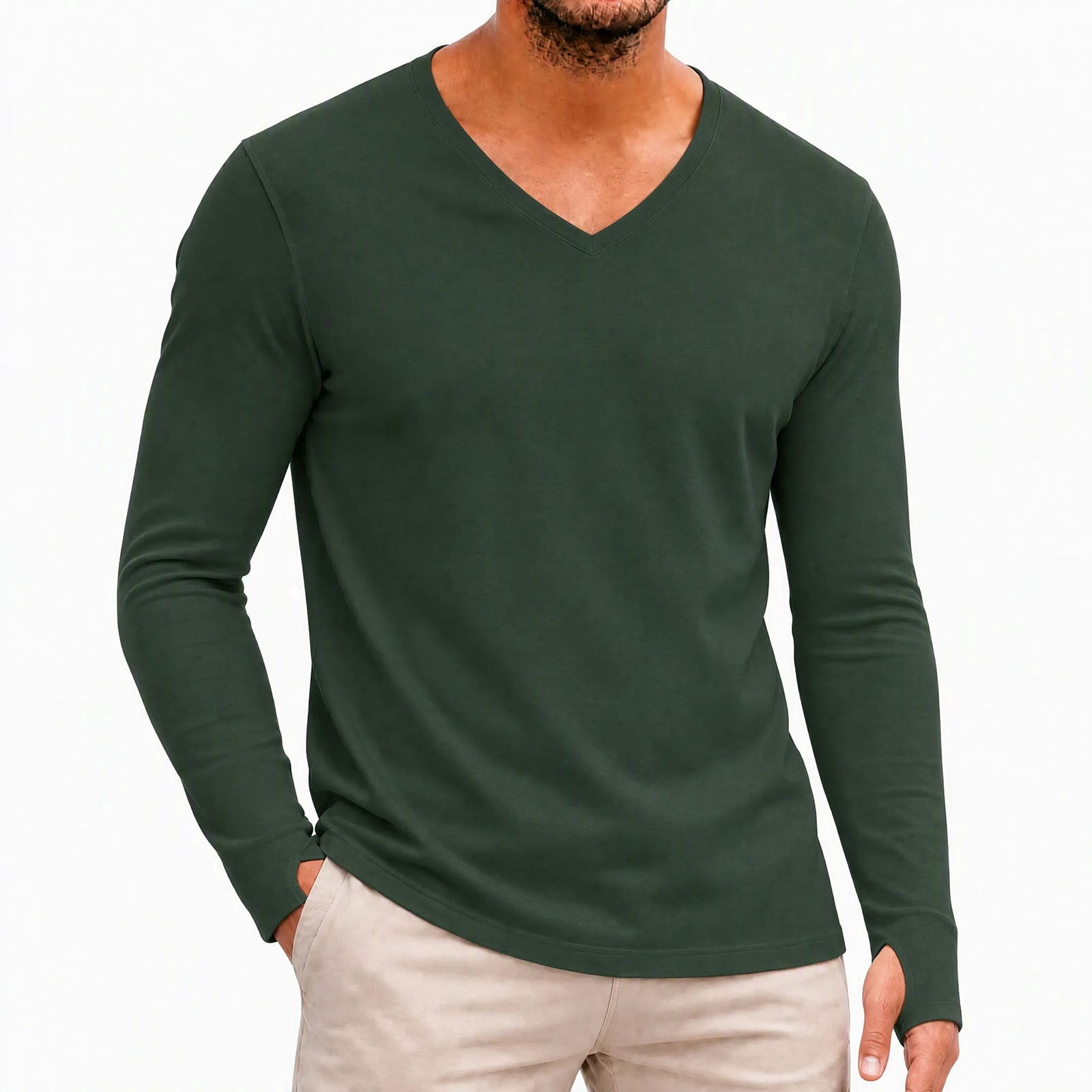 Thermal Shirts for Men Long Sleeve V Neck Thumb Holes Pullover Soft ...