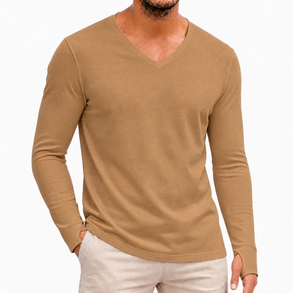 Thermal Shirts for Men Long Sleeve V Neck Thumb Holes Pullover Soft ...
