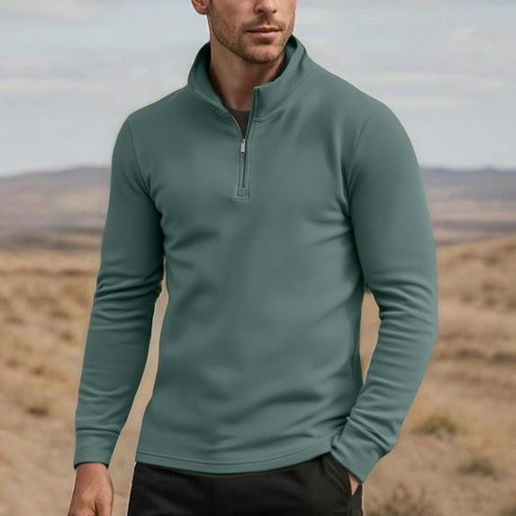 Thermal Shirts for Men with Zipper Stand Collar Long Sleeve Sweatshirts Mens Casual Solid Color Pullover Slim Basic Warm Going Out Work Tops