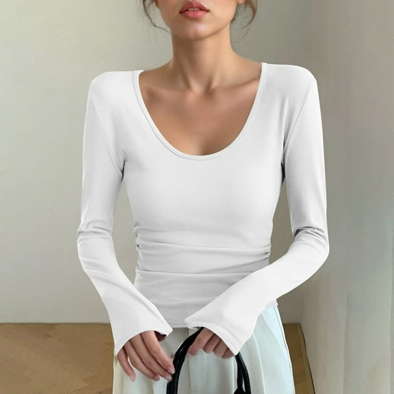 Thermal Shirts for Women Long Sleeve Tops Ladies Fleece Scoop Neck Cropped Undershirt for Winter Cold Weather