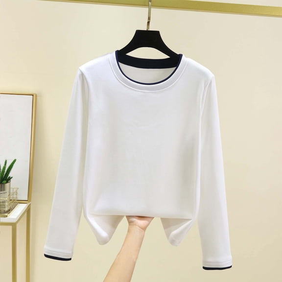 Thermal Shirts for Women Long Sleeve Warm Winter Tops Casual Loose Solid Crewneck Sweaters Base Lined Fleece Blouses Pullover Top