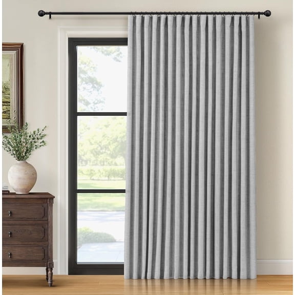 Thermal Sliding Door Curtains 100% Blackout Curtains for Bedroom, Sliding Glass Door Drapes Extra Wide for Patio Linen Textured Farmhouse Window Treatment, Grey, 1 Panel, W100xL96