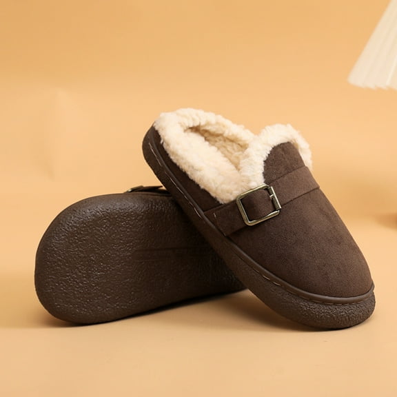 Thermal Slippers for Women Comfortable Non-Slip Solid Color Cozy Soft House Shoes Winter Slippers Basic Everyday Footwear Plush Flat Shoes Basic Casual Shoes