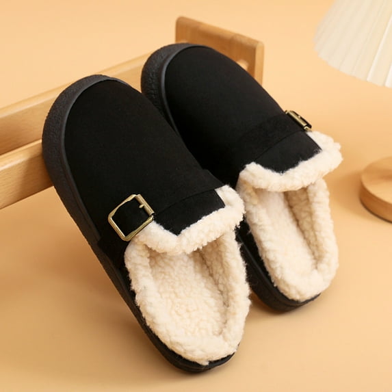 Thermal Slippers for Women Comfortable Non-Slip Solid Color Cozy Soft House Shoes Winter Slippers Basic Everyday Footwear Plush Flat Shoes Basic Casual Shoes