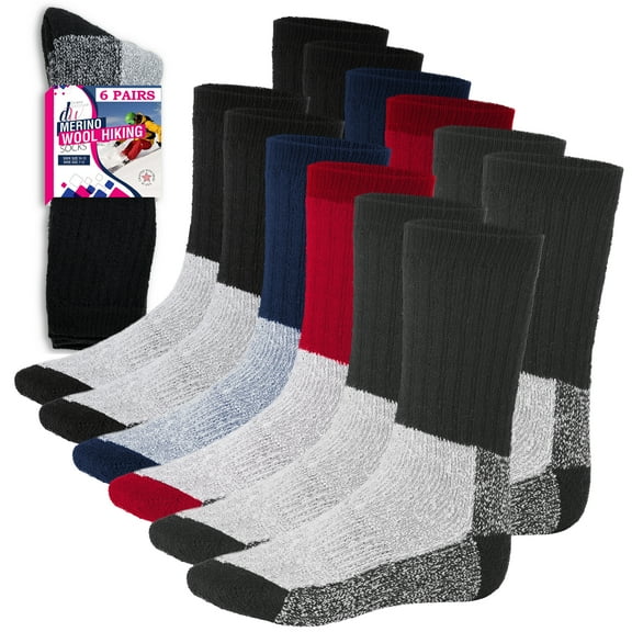 Thermal Socks Merino Wool Socks For Women and Men - 6 Pairs of Extra-Mens Warm Socks, Winter Socks, Hiking Socks, Boot Socks by Debra Weitzner Red 9-11