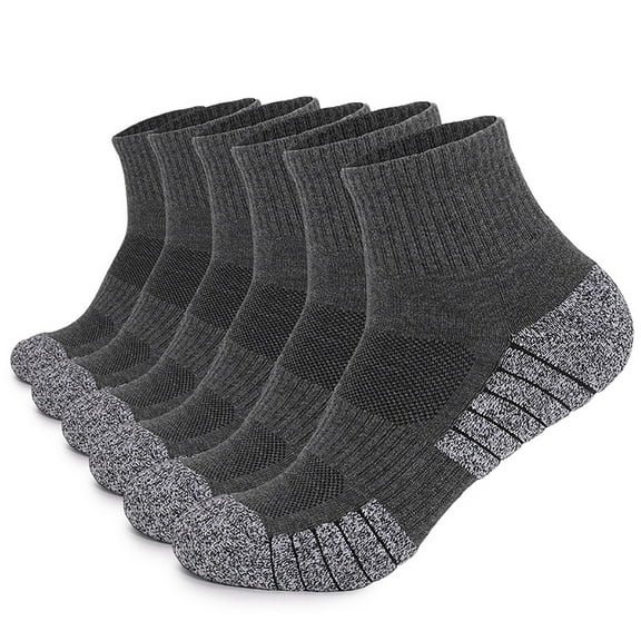 Thermal Socks for Men 6 Pack Men's and Women's Athletic Socks Cycling Crew Socks Breathable Cushioned Workout Quarter Socks Dark Gray S