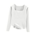 thumbnail image 1 of Thermal Square Neck Top Long Sleeve Women Fleece Lined Base Layer Undershirts Underwear for Cold Weather White M, 1 of 5