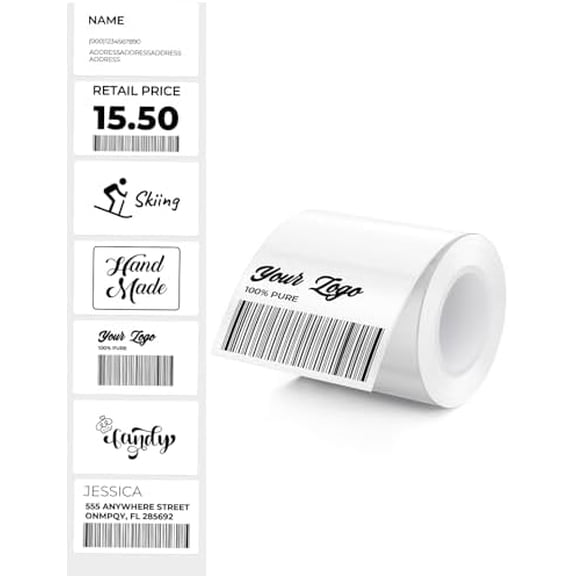 Thermal Sticker Labels, Self-Adhesive Barcode Label Paper for Direct Thermal Printer, Multi-Purpose Rectangle Address Shipping Mailing Stickers,1.97'' x 1.18'' (50mm x 30mm), White, 1 roll