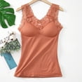 thumbnail image 1 of Thermal Tank Top Women Plus Size Loose Fleece Lined Undershirt V Neck Lace Camisole Tops Warm Base Layer Underwear Cami Vest Orange Free Size, 1 of 7